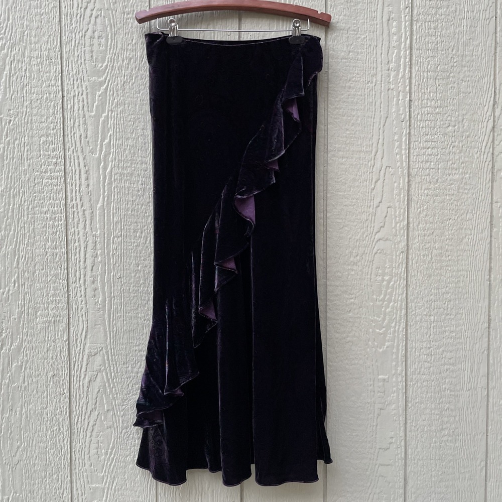 VTG  Lauren Ralph Lauren Skirt Womens M Velvet Burnout Paisley Silk Blend Maxi
